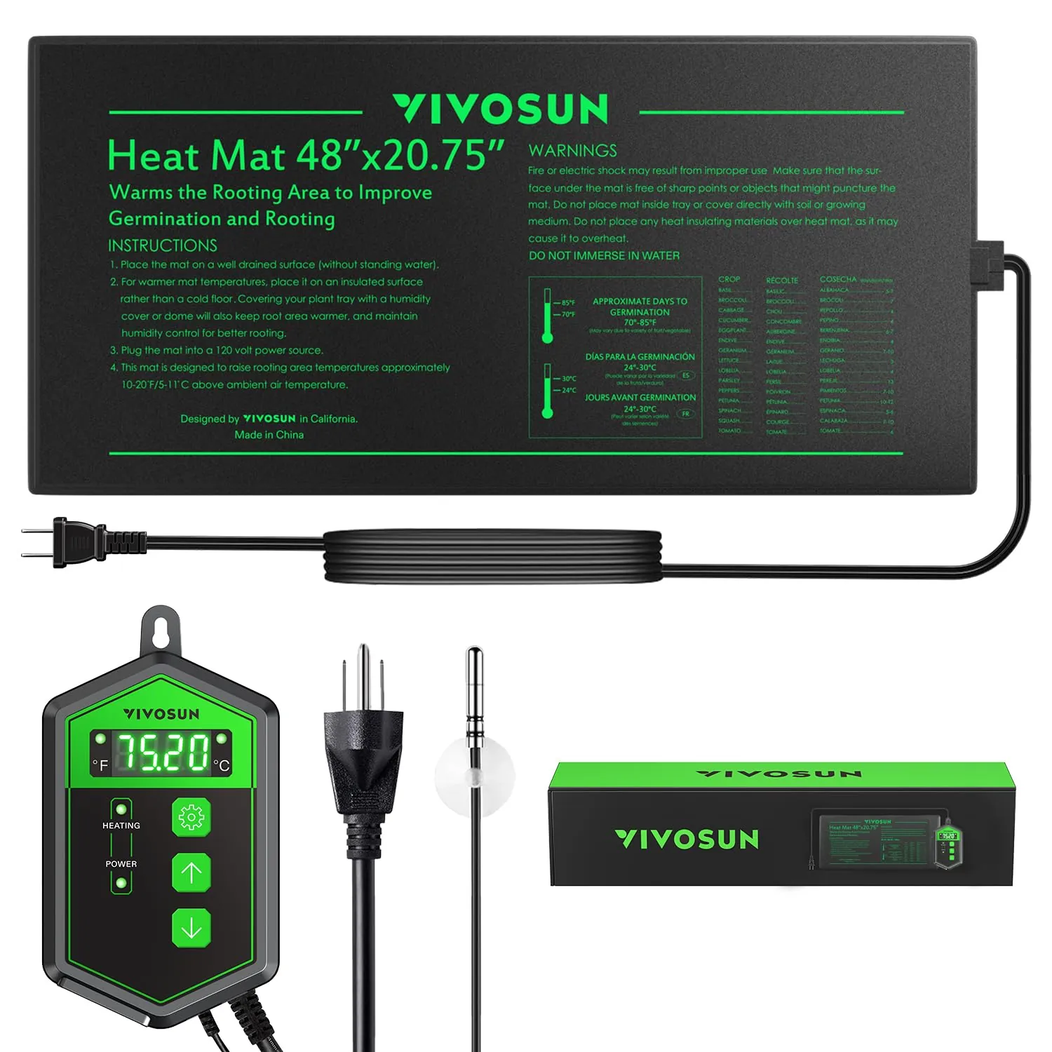 VIVOSUN 48" x 20.75" Seedling Heat Mat and Digital Thermostat Combo Set