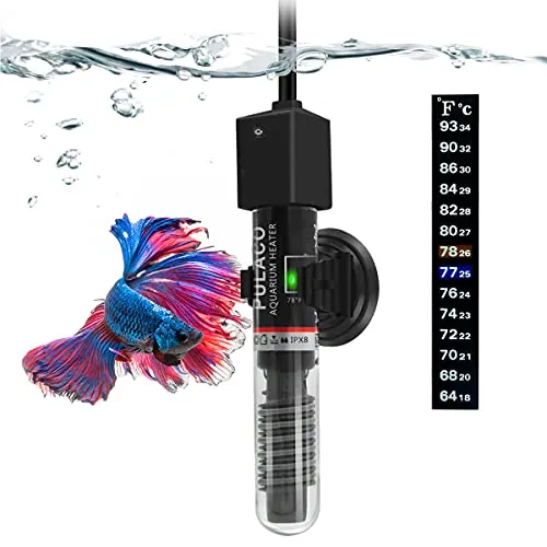 PULACO 25Watt Mini Aquarium Submersible Betta Heater (Preset 78°F)