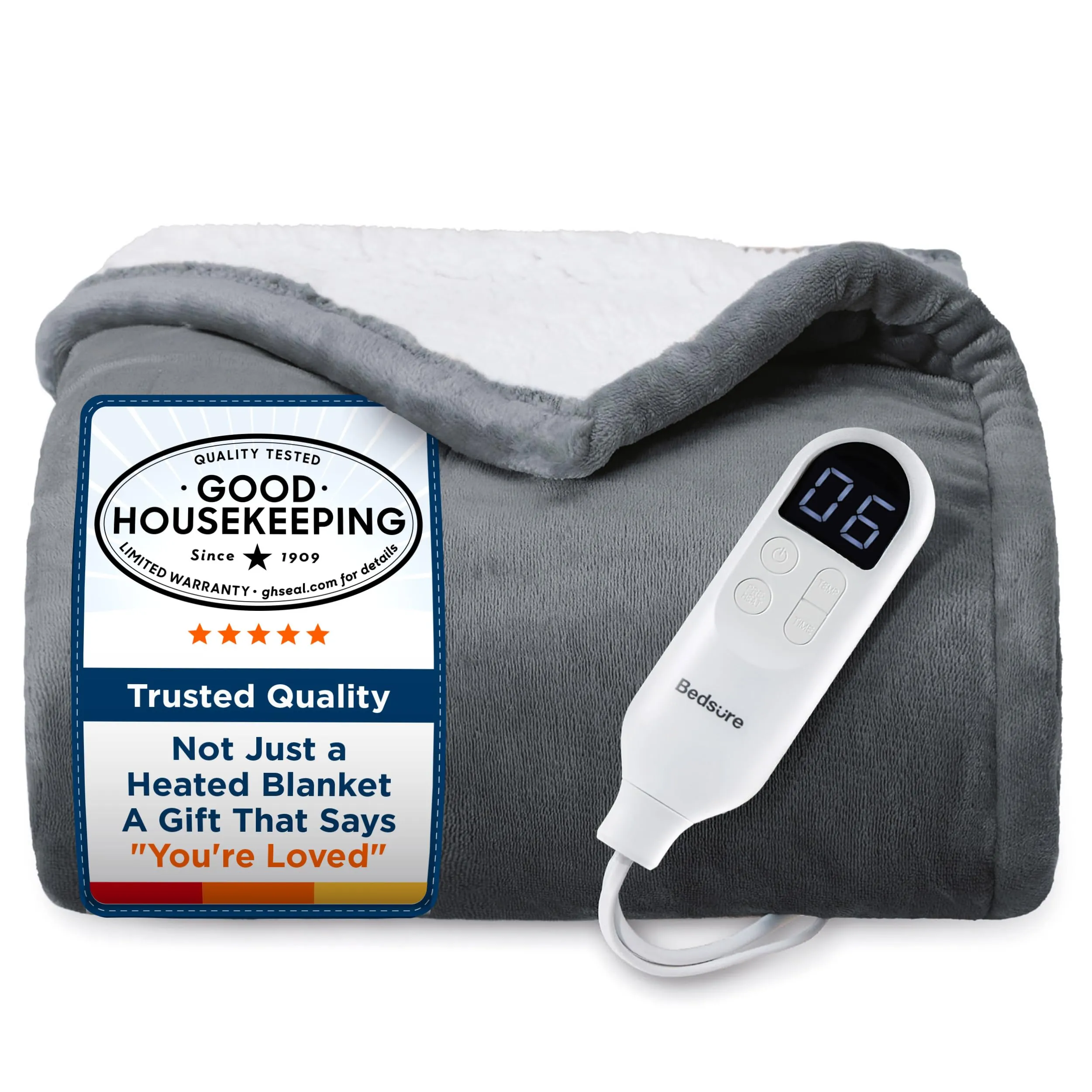 Bedsure Heated Blanket Throw Blanket (50"x60", Grey)