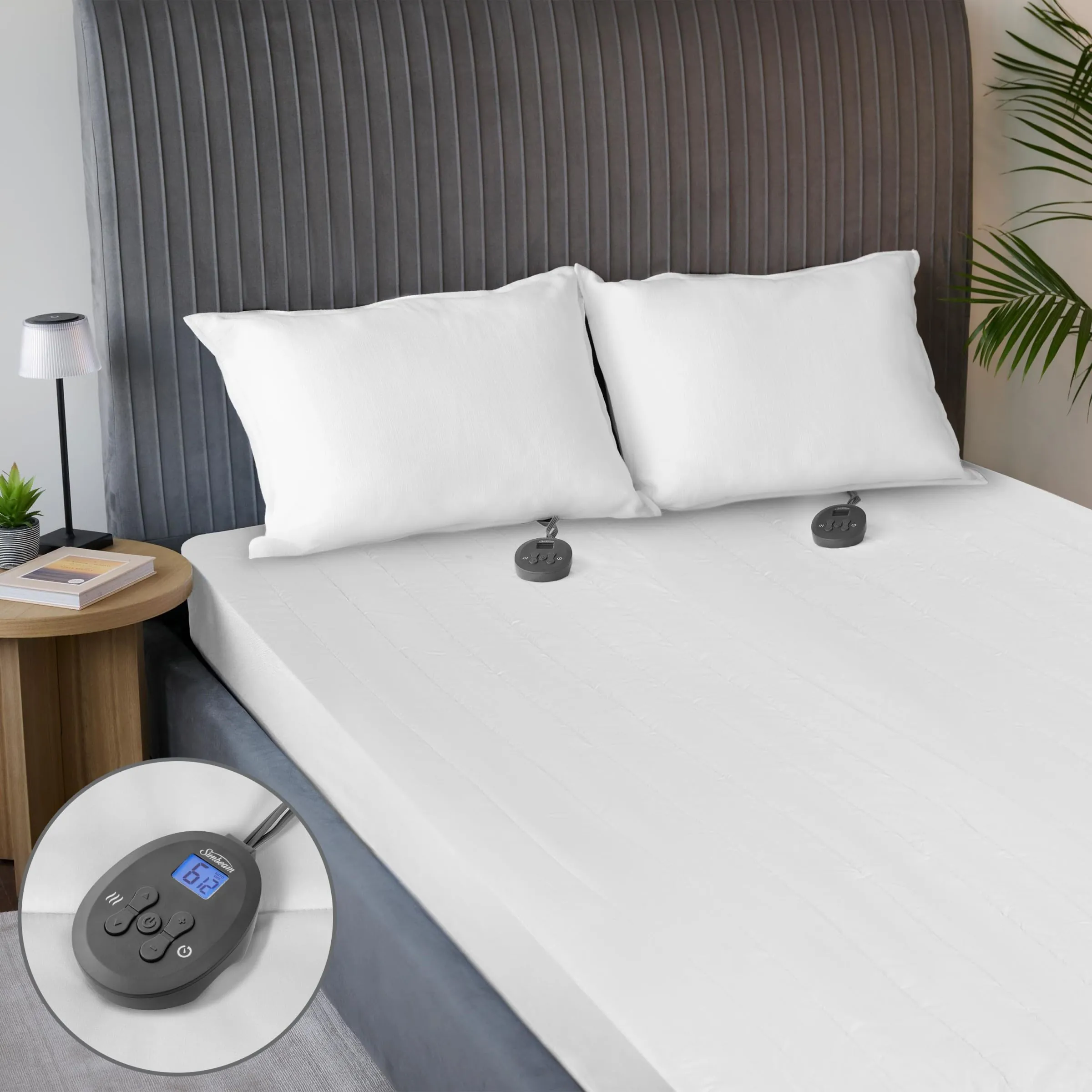 Sunbeam Electric Restful Quilted Heated Mattress Pad King 80" x 76" 12 Heat Settings 12-Hour Auto Shut-Off Extra-Cozy Fabric Deep Pocket Fit Machine Washable